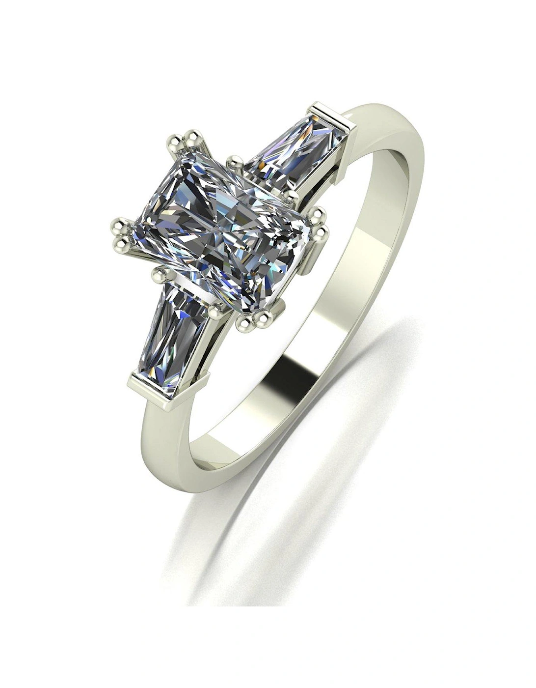 9ct White Gold 1.70ct Eq Radiant Cut Solitaire Ring With Tapered Baguette Shoulders, 2 of 1