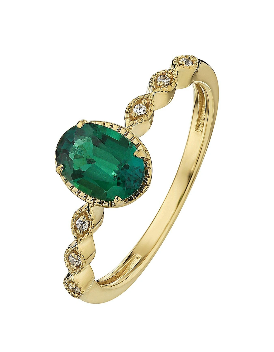 9ct Yellow Gold Created Emerald and Diamond Ring, 2 of 1