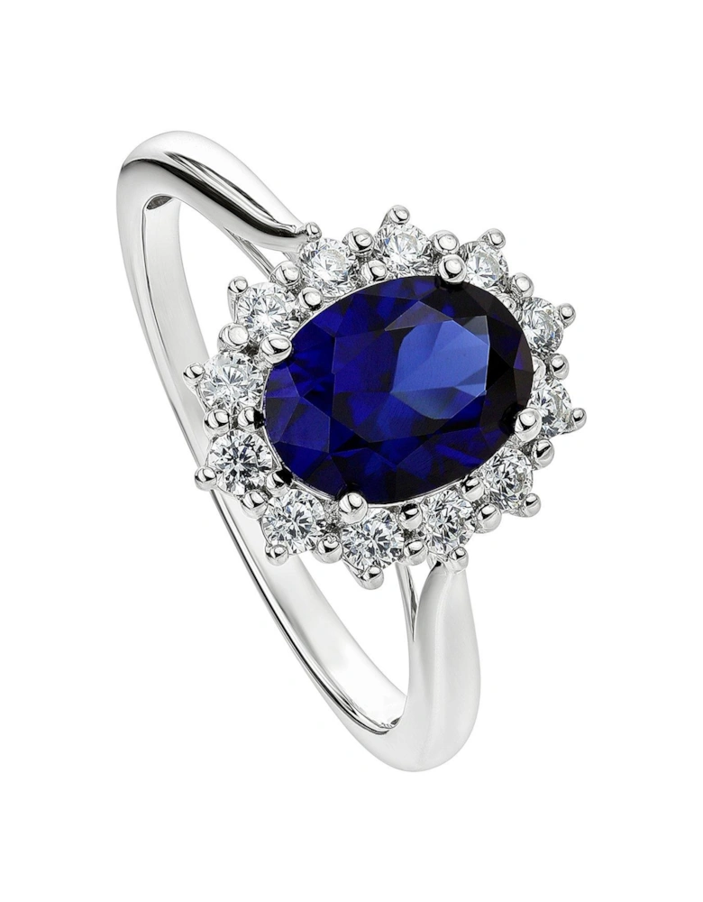 Cate 9ct White Gold Created Sapphire and 0.25ct Lab Grown Diamond Cluster Ring