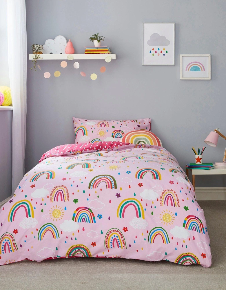 Healthy Growth Reversible Rainbow Duvet Cover Set - Pink