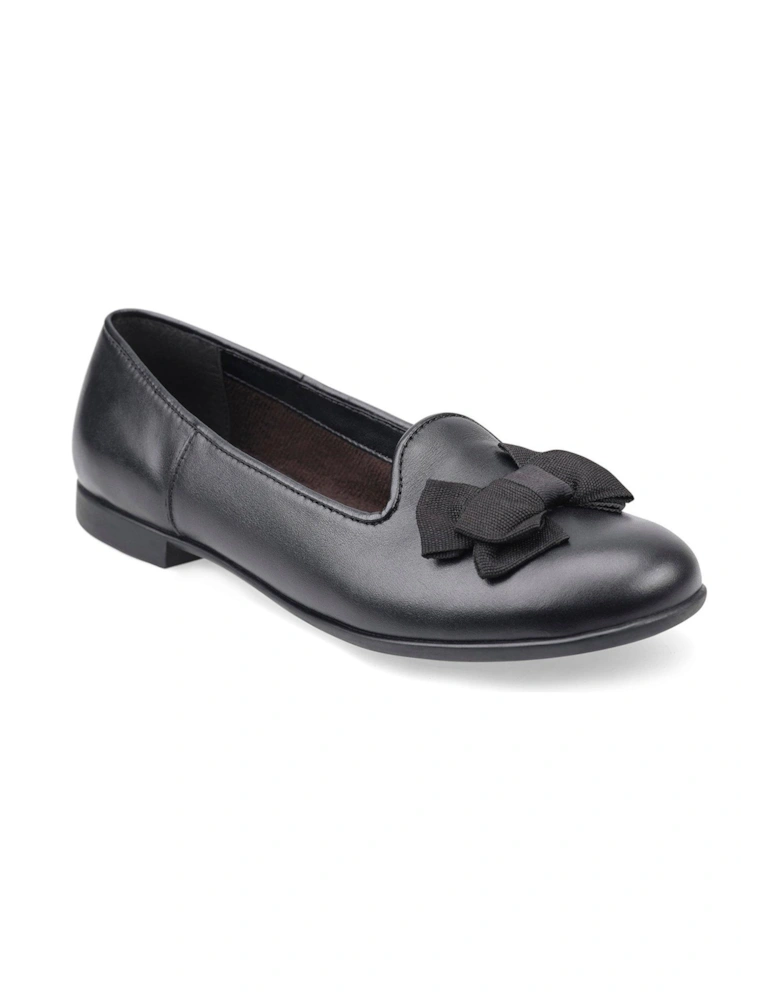 Inspire Black Leather Bow Slip On Girls School Shoes