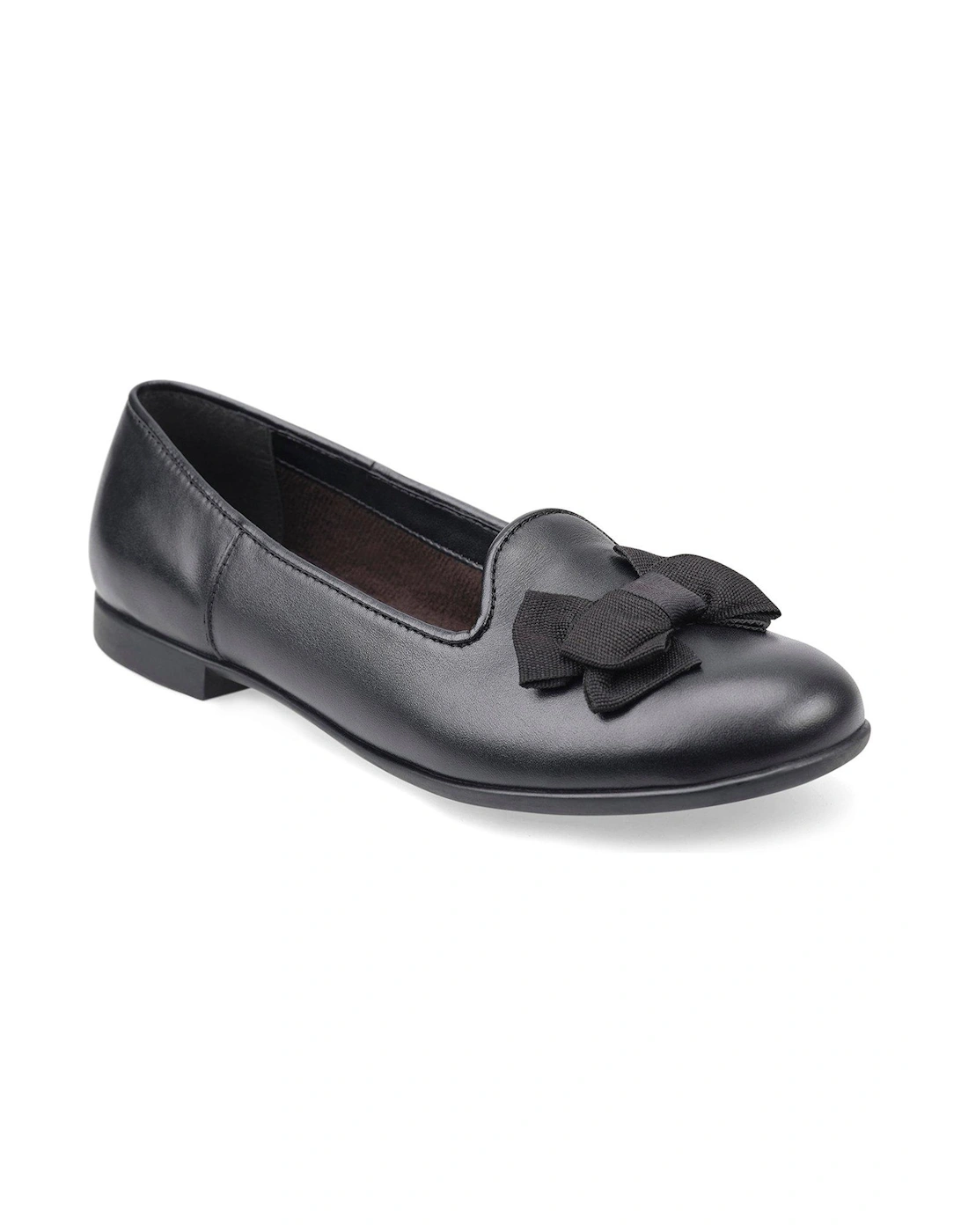 Inspire Black Leather Bow Slip On Girls School Shoes, 2 of 1