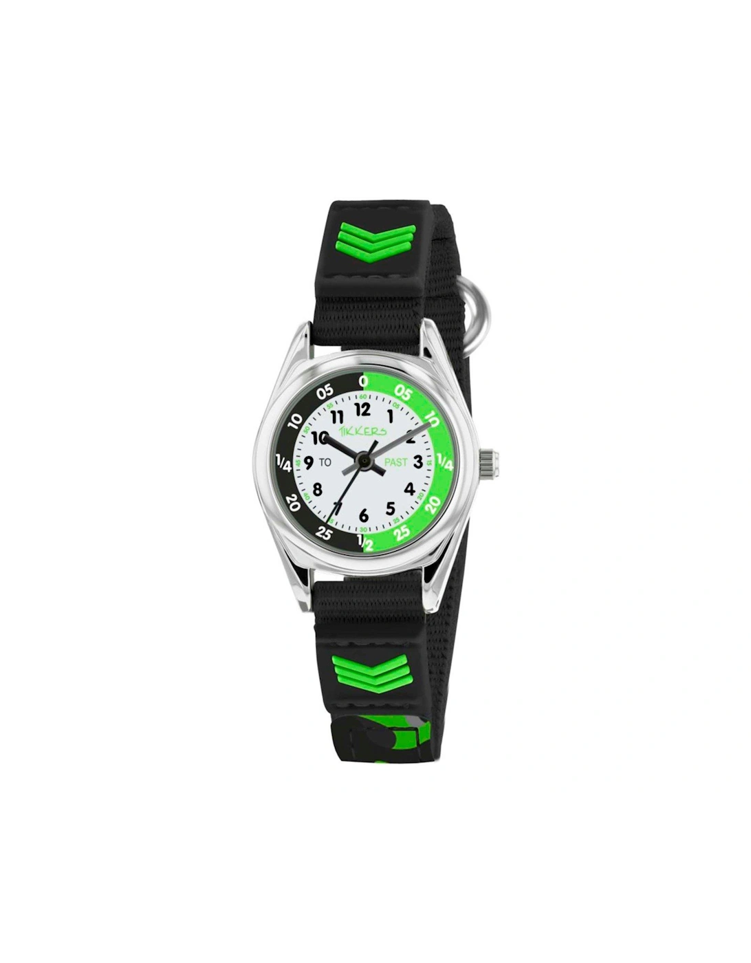 White, Black and Green Time Teller Dial Black Fabris Velco Strap Kids Watch, 2 of 1