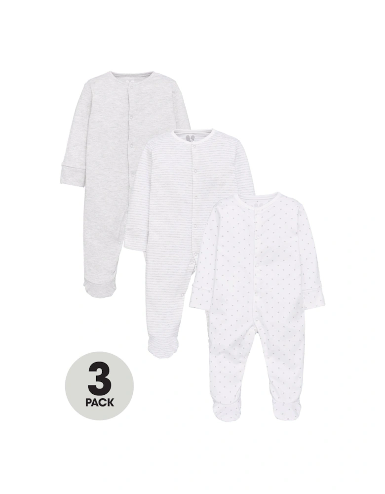Baby Unisex 3 Pack Essentials Sleepsuits - White