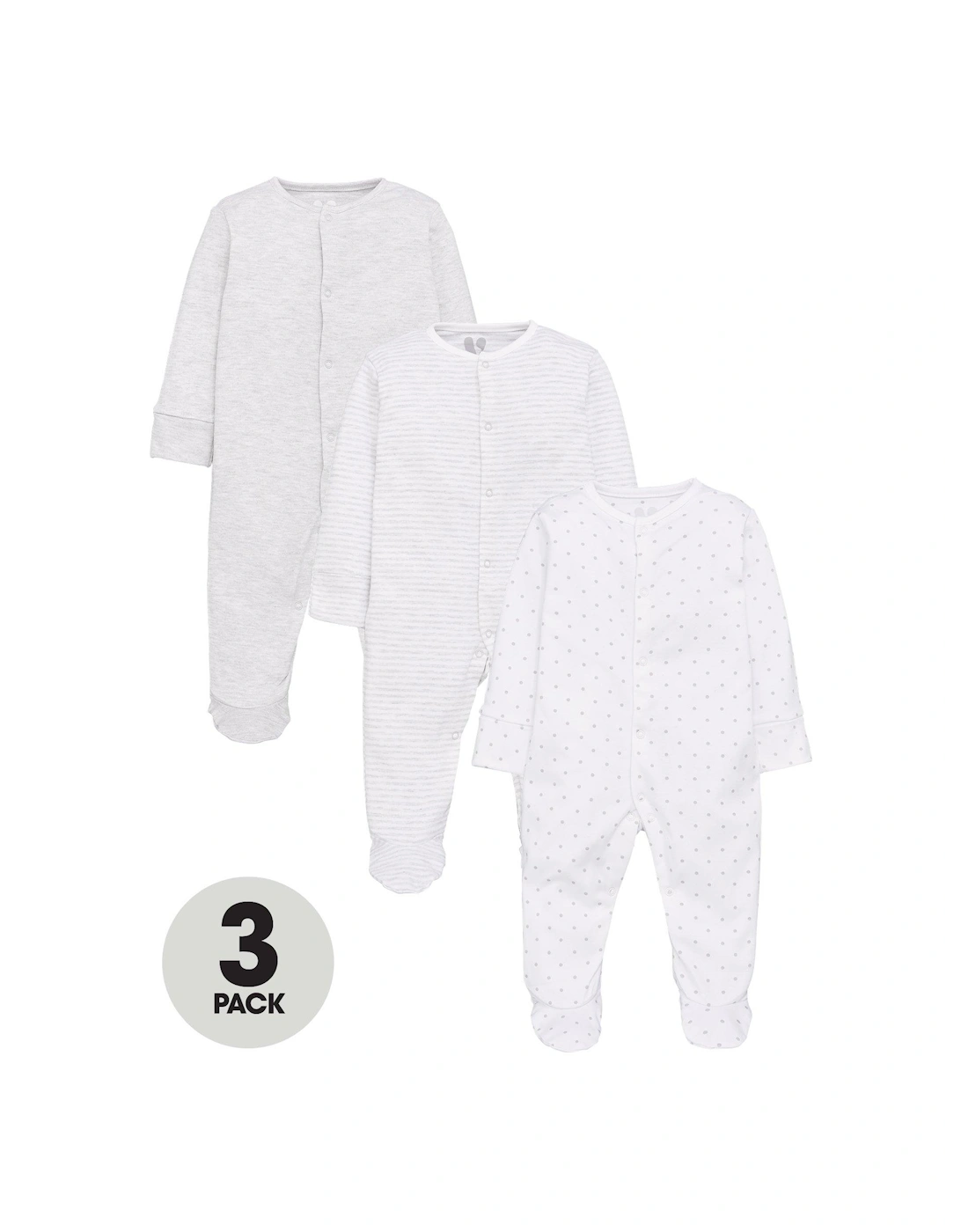 Baby Unisex 3 Pack Essentials Sleepsuits - White, 3 of 2