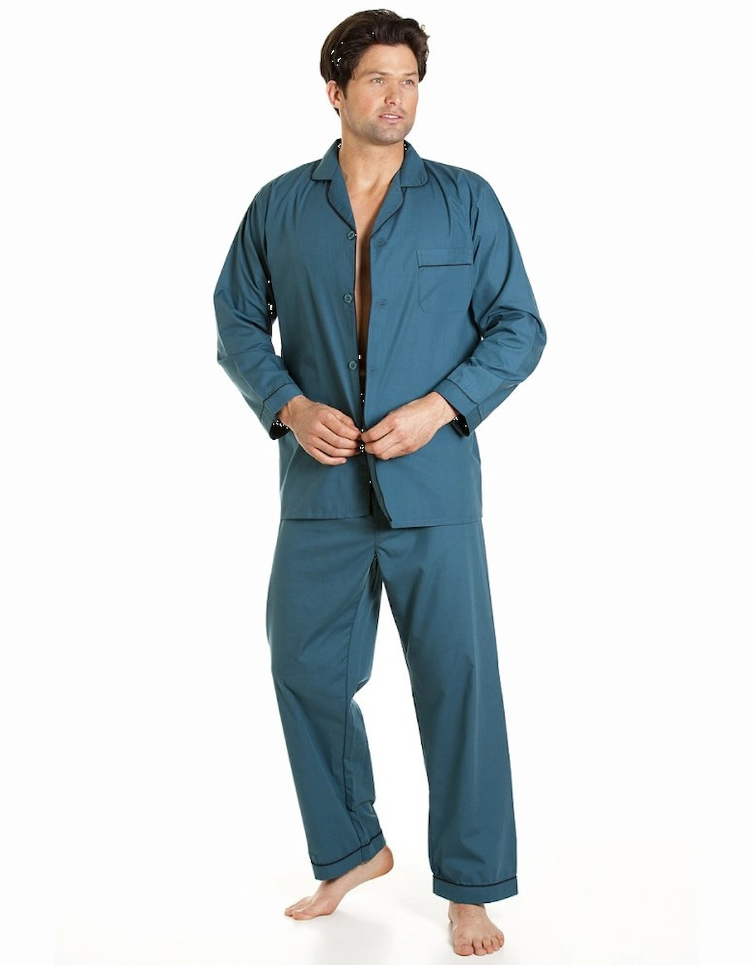 Classic Style Mens Full Length Teal Green Pyjama Set, 7 of 6