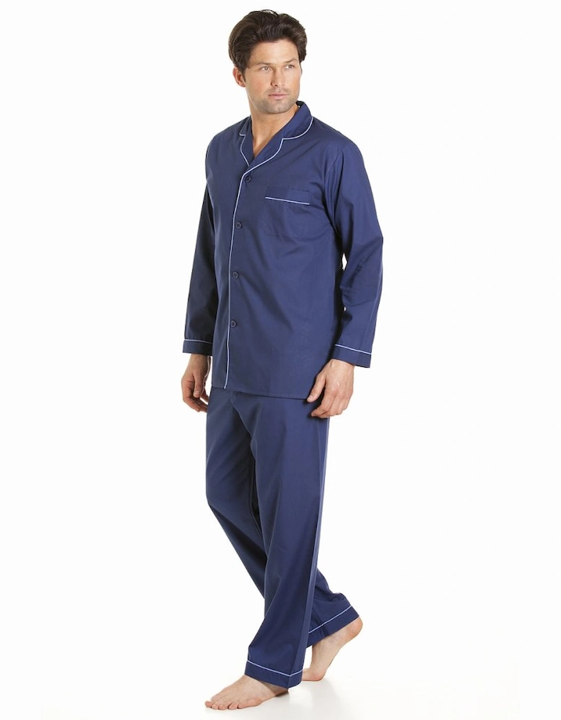 Classic Style Mens Full Length Navy Blue Pyjama Set, 6 of 5