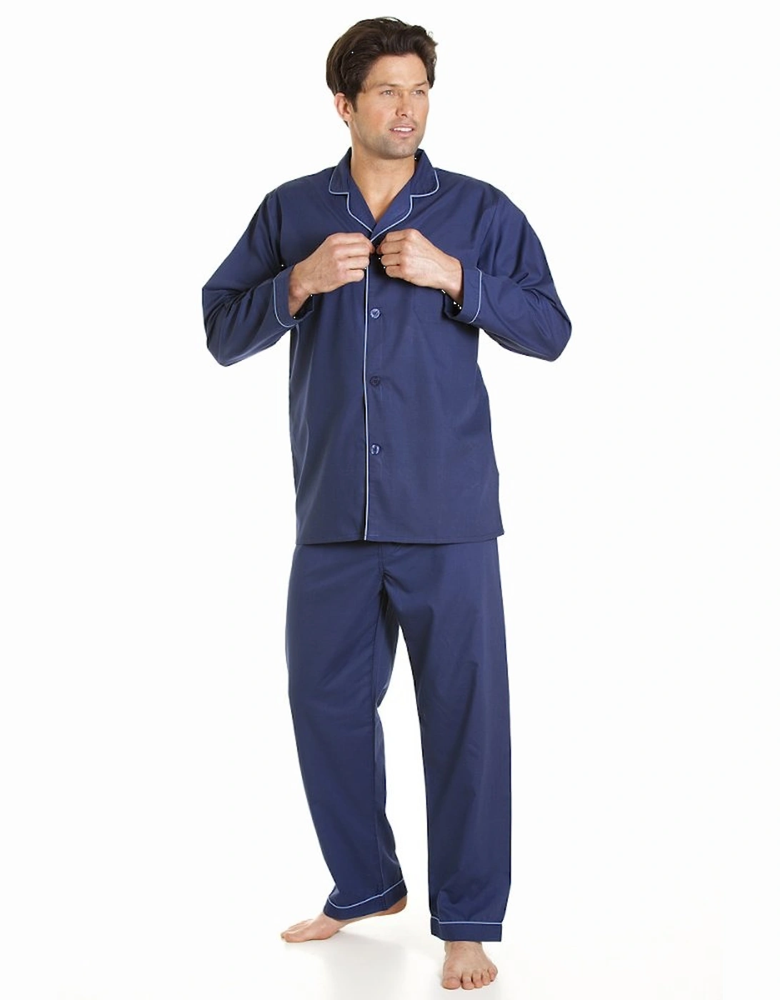 Classic Style Mens Full Length Navy Blue Pyjama Set