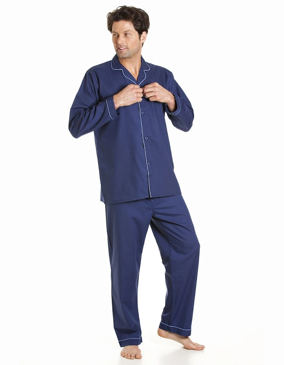 Classic Style Mens Full Length Navy Blue Pyjama Set