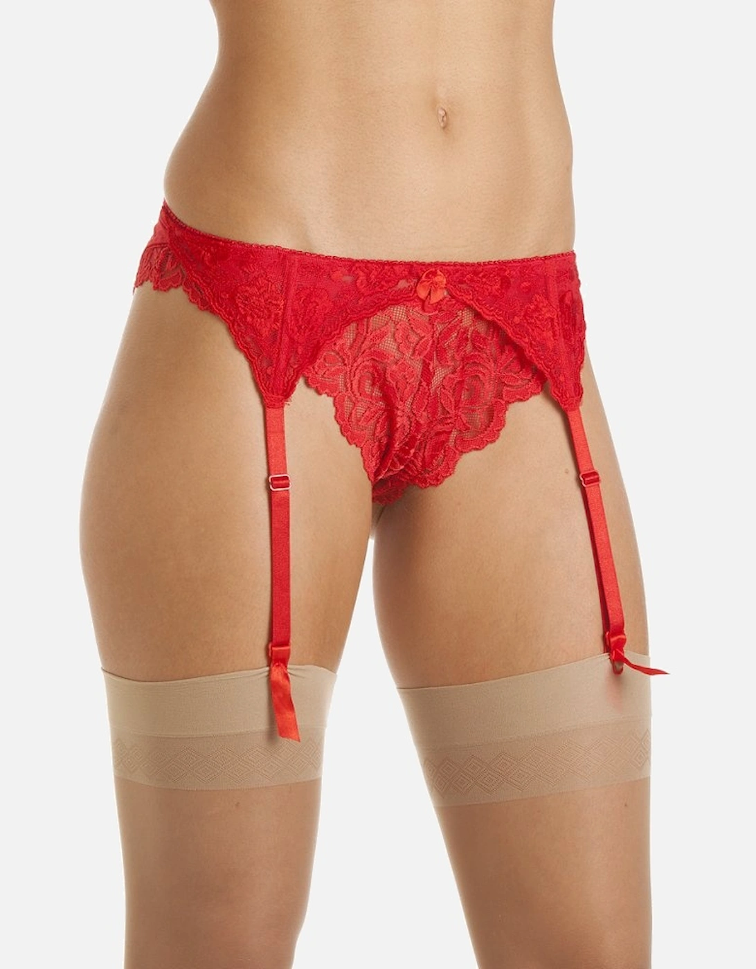 Red Narrow Lace Suspender Belt