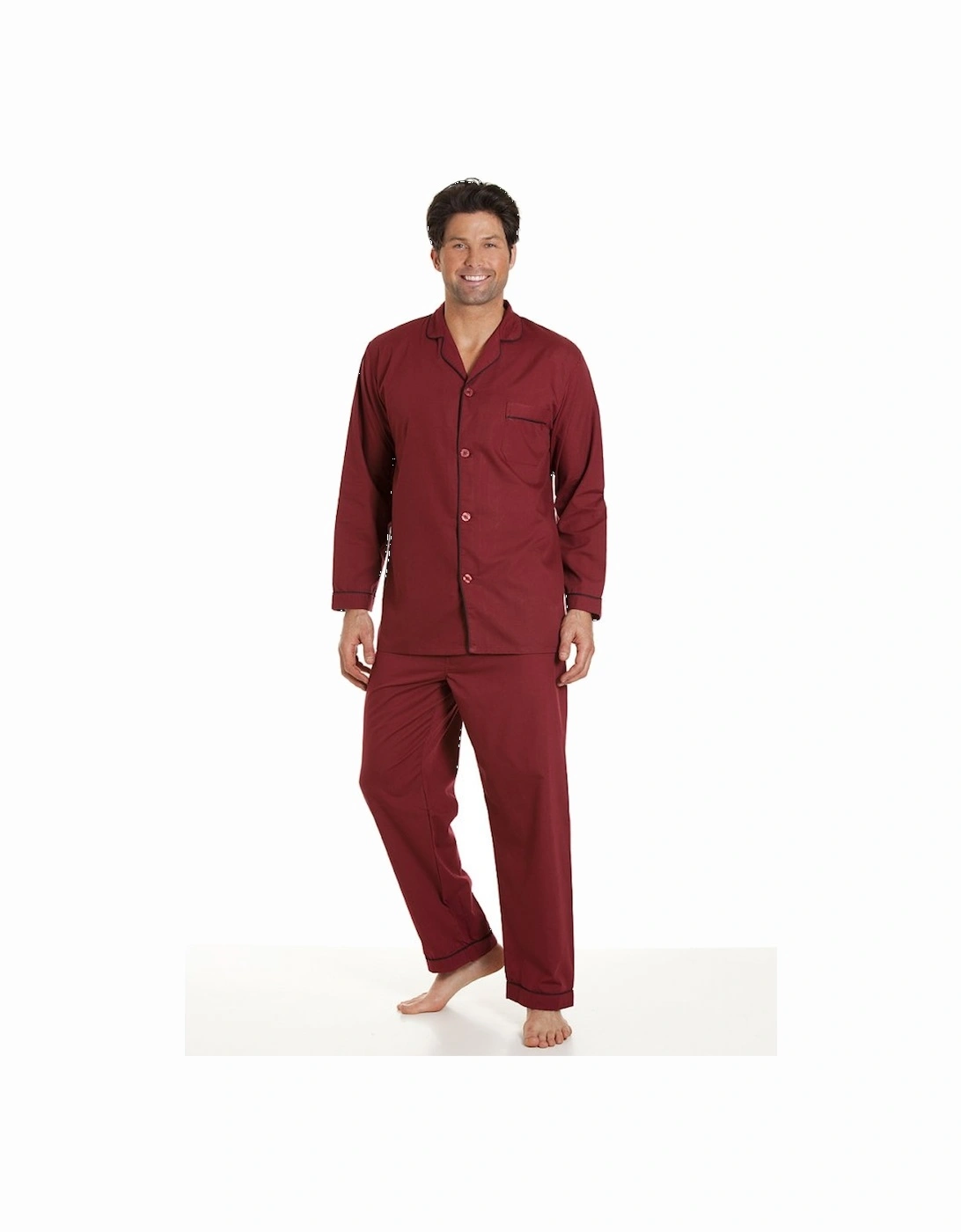Classic Style Mens Full Length Burgundy Red Pyjama Set, 5 of 4