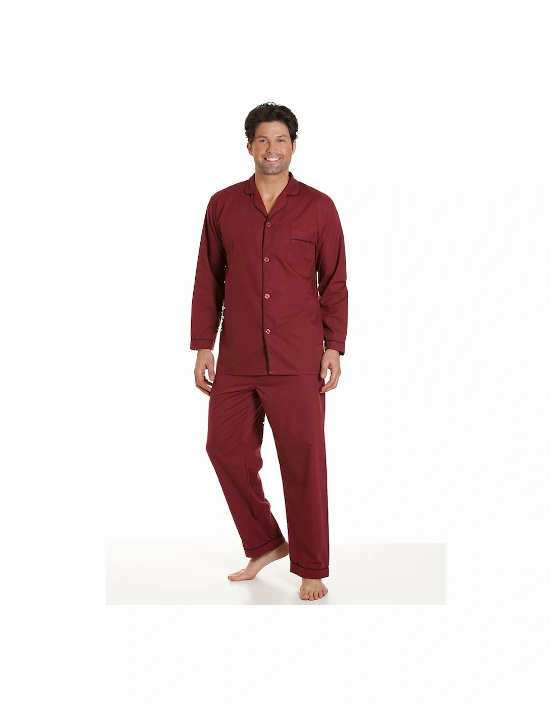 Classic Style Mens Full Length Burgundy Red Pyjama Set, 6 of 5