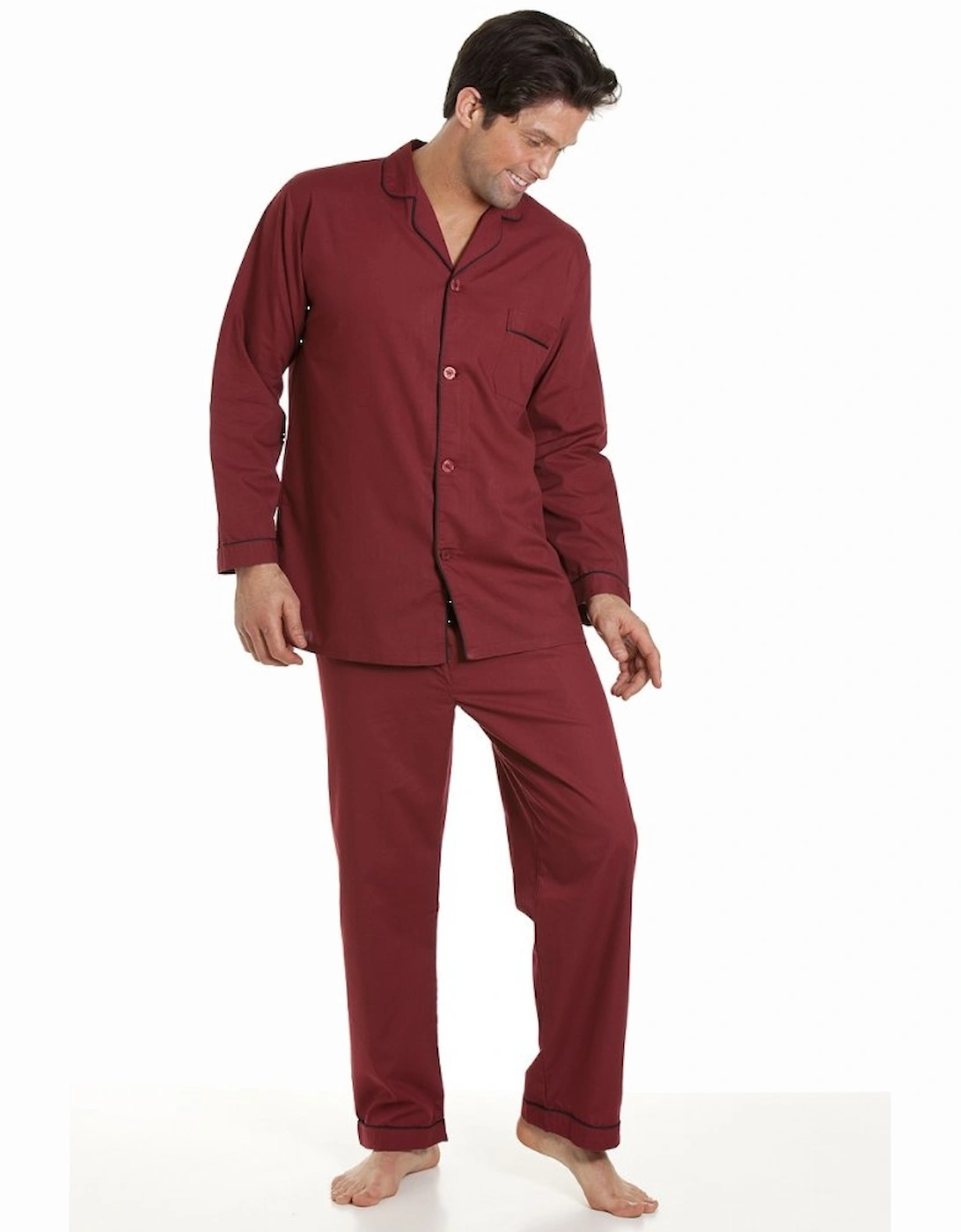 Classic Style Mens Full Length Burgundy Red Pyjama Set