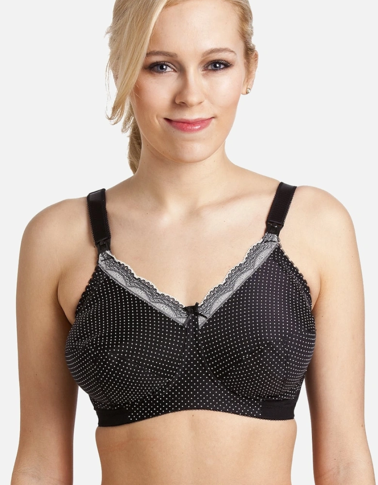 Black And Cream Polka Dot Non Wired Nursing Bra