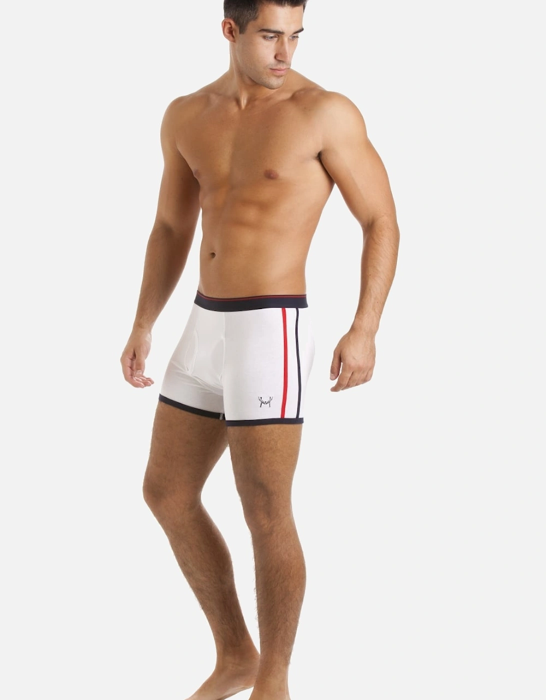 Mens Navy & White Twin Pack Cotton Stretch Trunks, 6 of 5