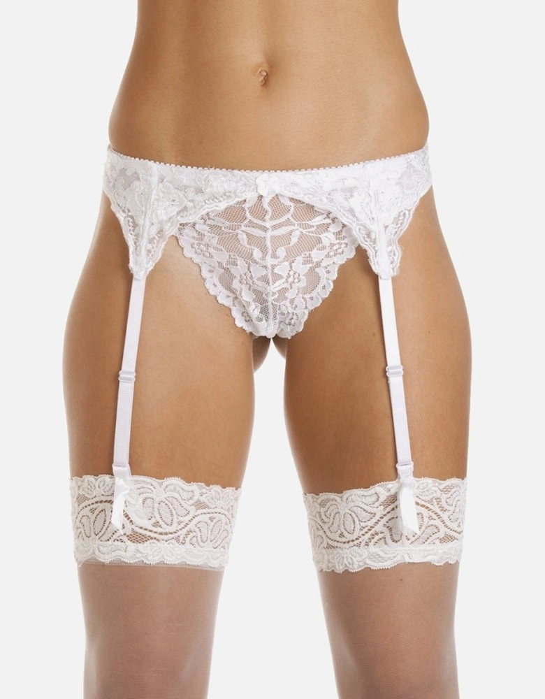 Camille Women's Suspender Belt in White Narrow Lace Ladies Sexy Underwear