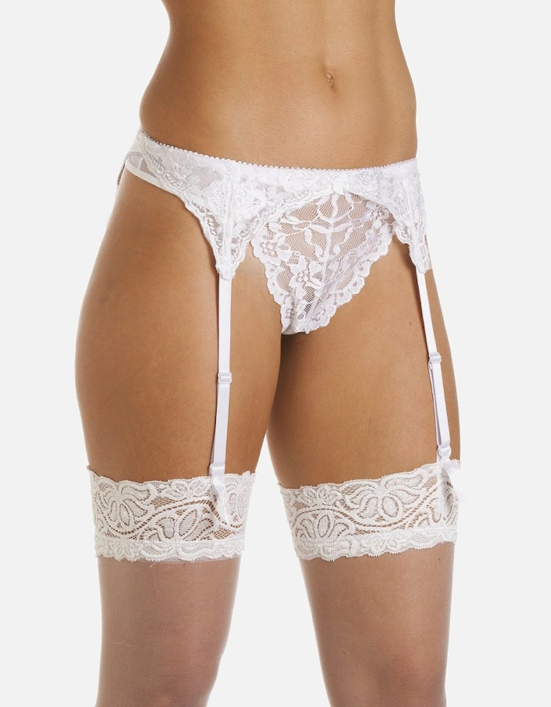 Camille Women's Suspender Belt in White Narrow Lace Ladies Sexy Underwear
