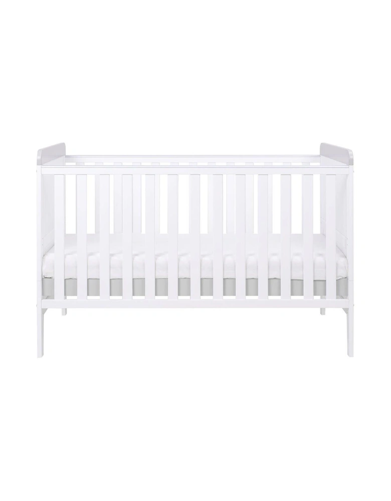 Rio Cot Bed with Cot Top Changer & Mattress - White/Dove Grey