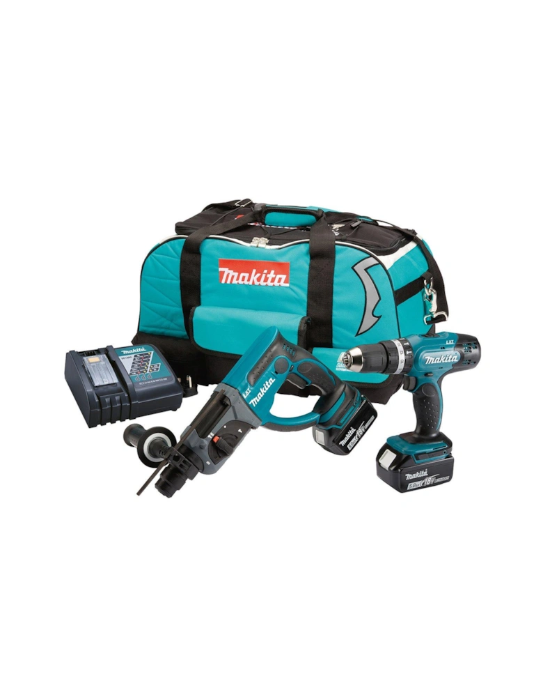 18V LXT Combi Drill & SDS+ Drill 2 X 5Ah Batteries, Fast Charger & Kit Bag