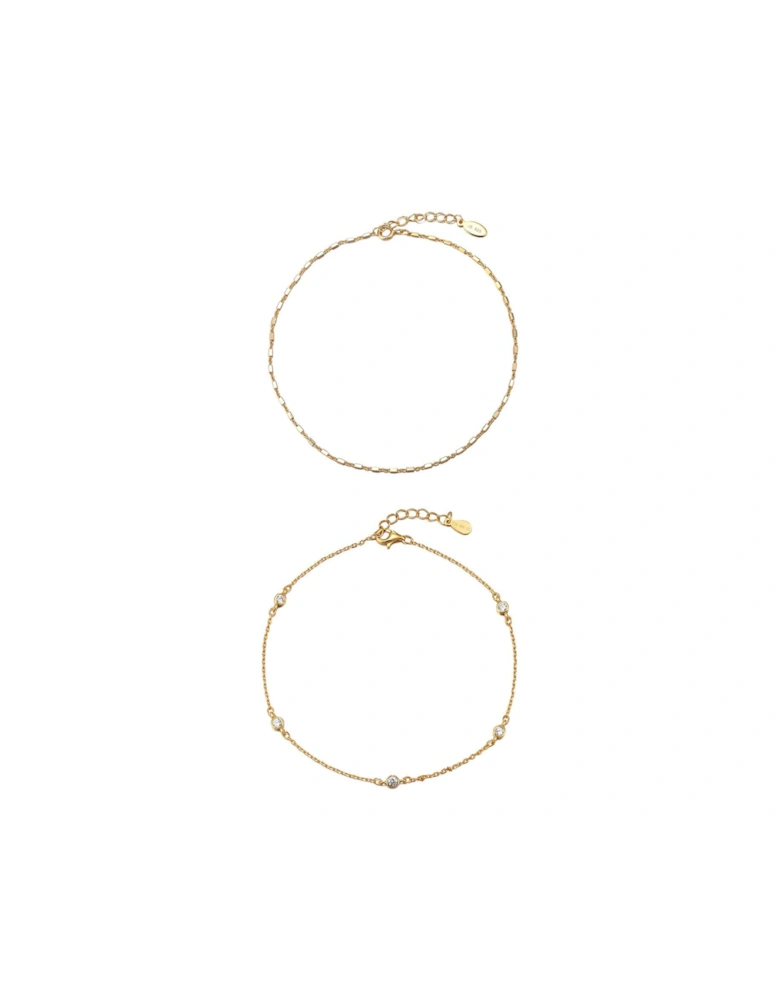 Set Of 2 Gold Plated Sterling Silver Anklets