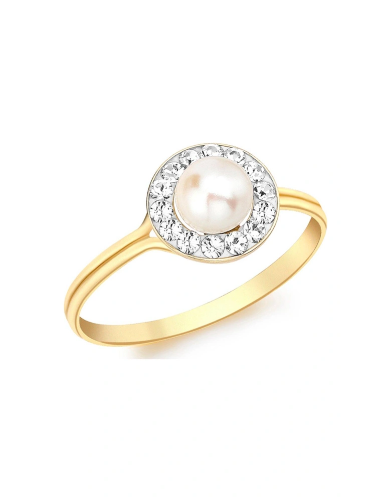 9ct Gold Pearl and Cubic Zirconia Ring