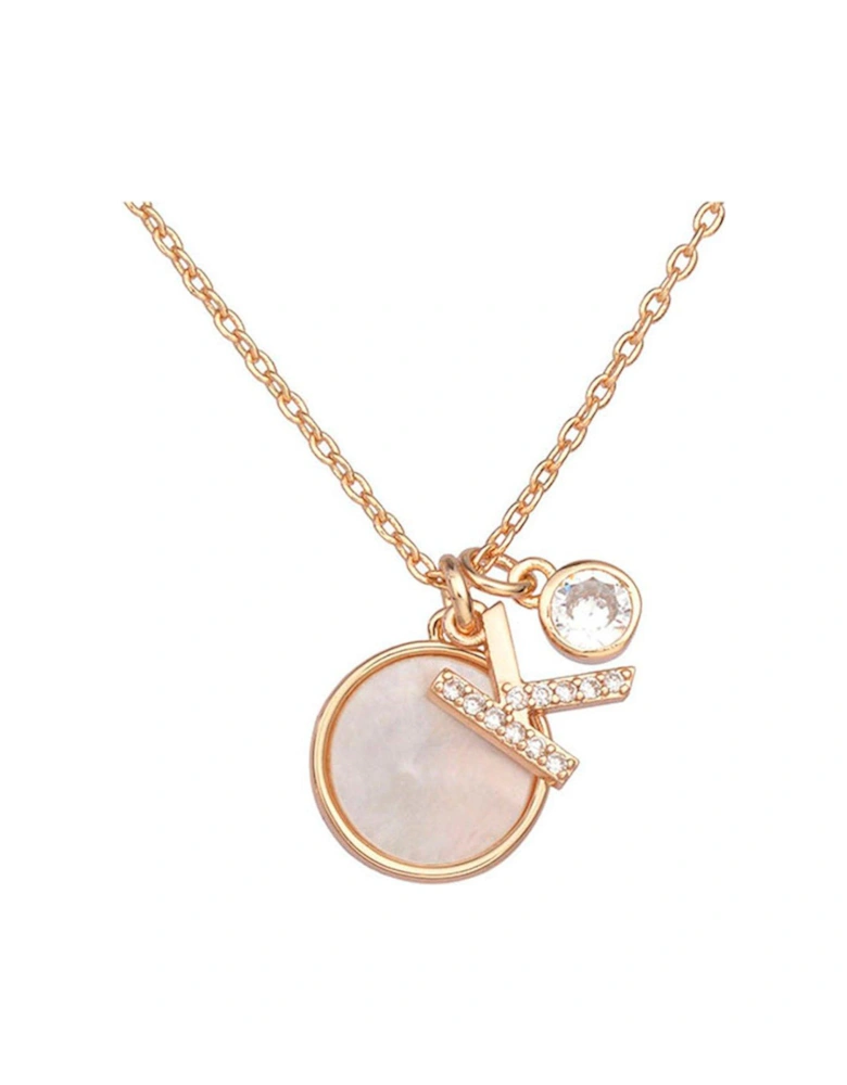 Initial Necklace With Mother Of Pearl And Crystal - Rose Gold