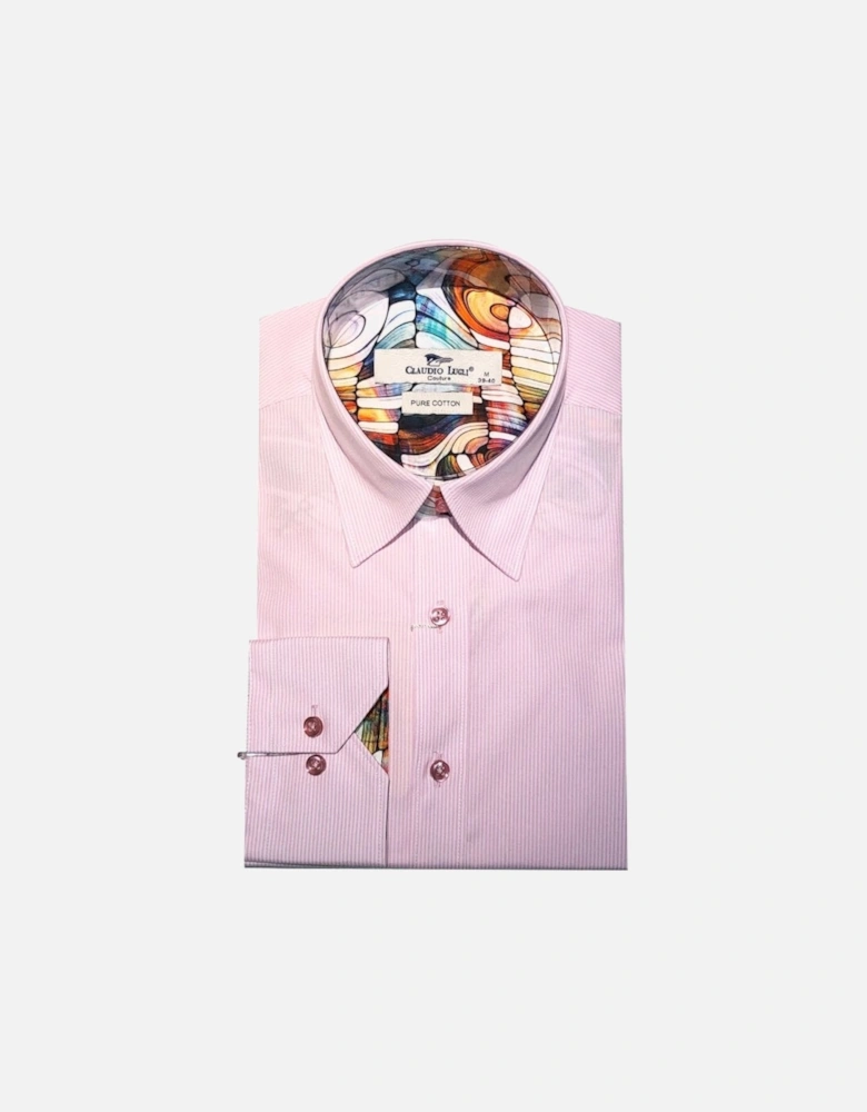 Mens Long Sleeve Pinstripe Shirt Pink