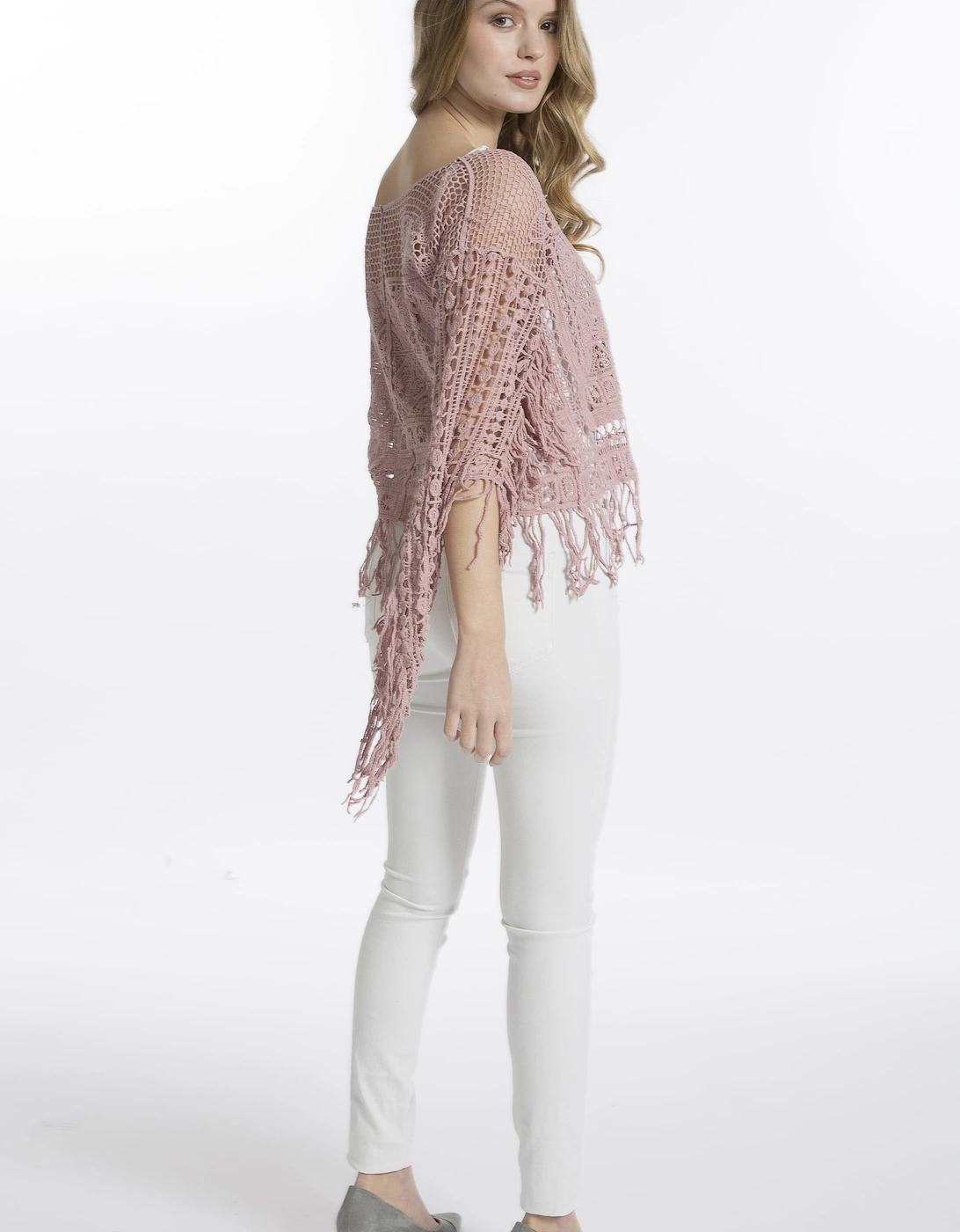 Pink Fringed Lace Top