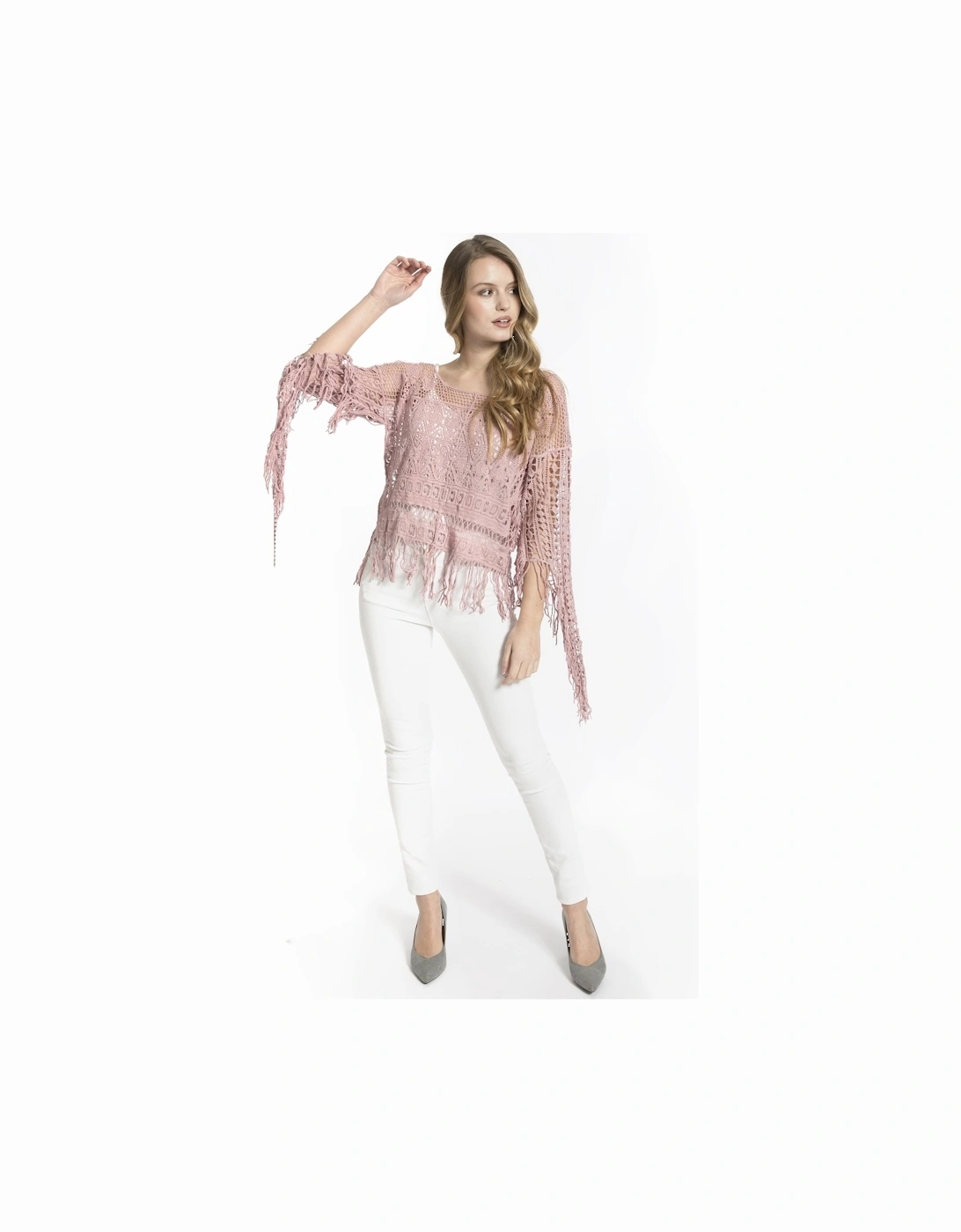 Pink Fringed Lace Top