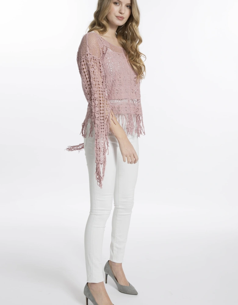 Pink Fringed Lace Top