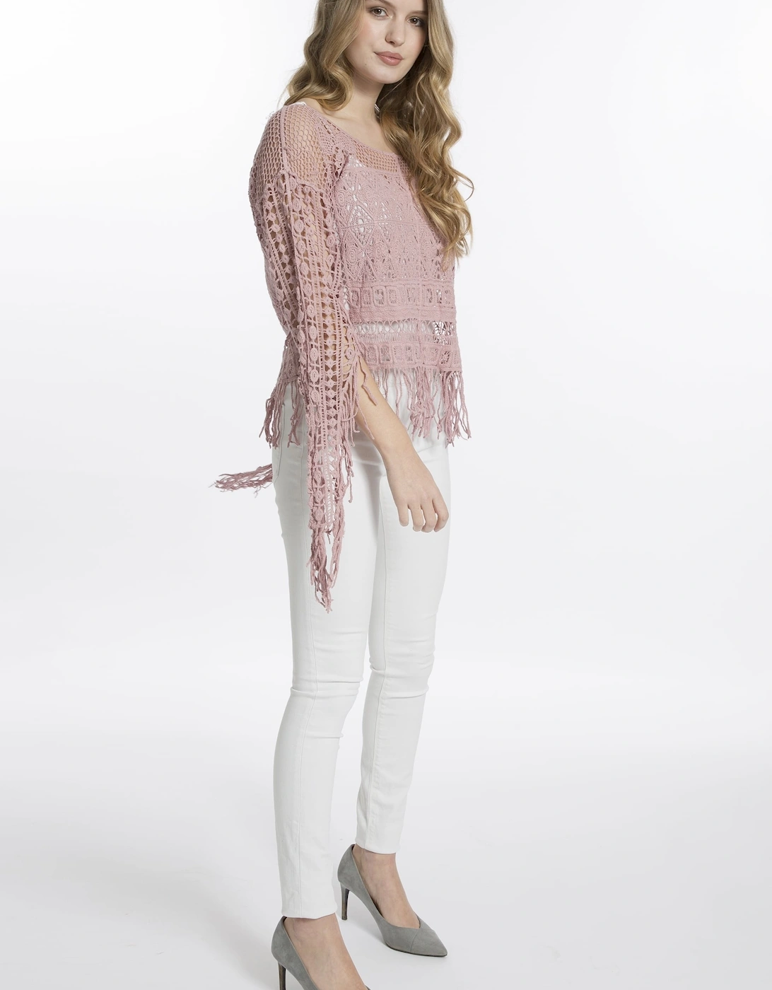 Pink Fringed Lace Top