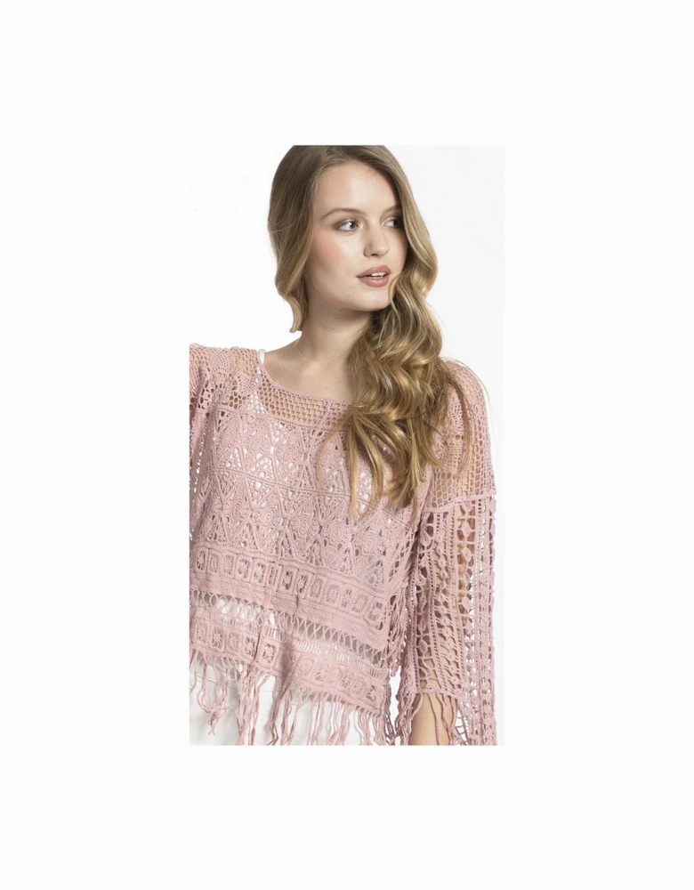 Pink Fringed Lace Top