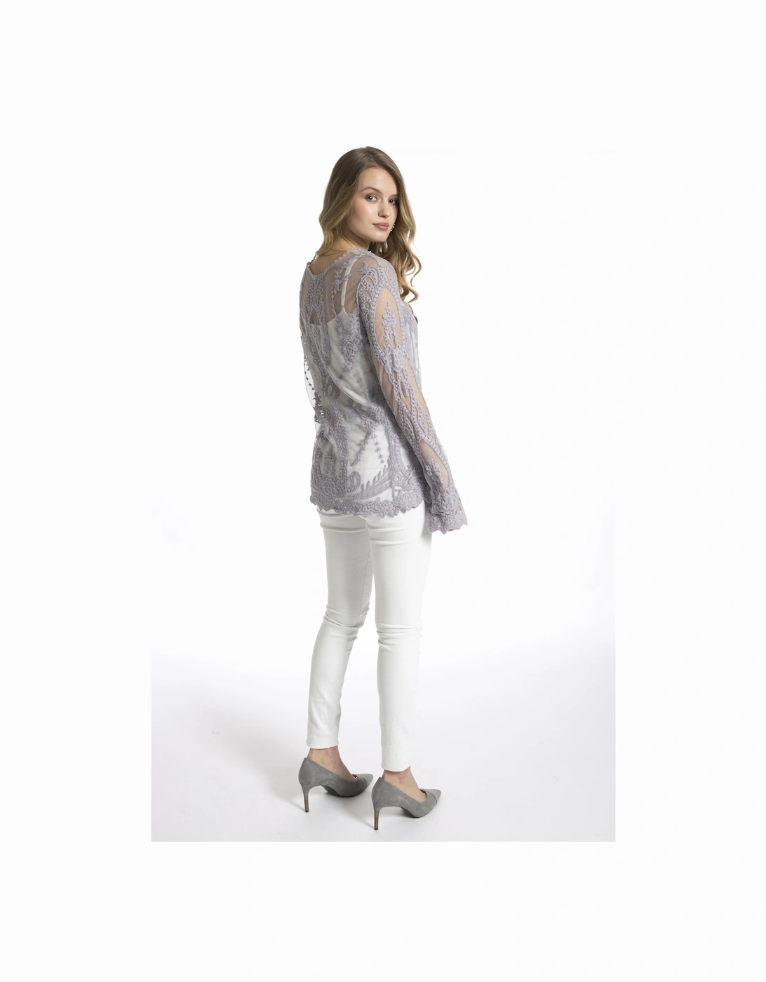Grey Vintage Inspired Lace Long Sleeved Top