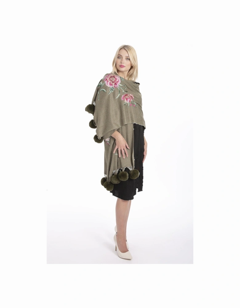 Green Cashmere Blend Embroidery Wrap