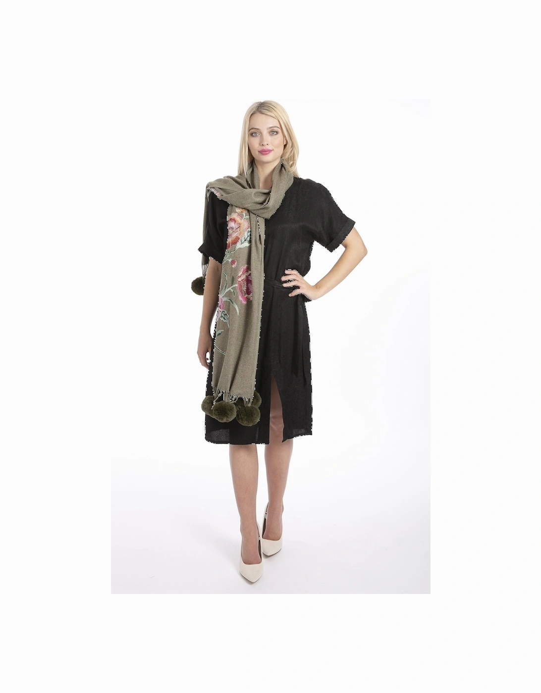 Green Cashmere Blend Embroidery Wrap