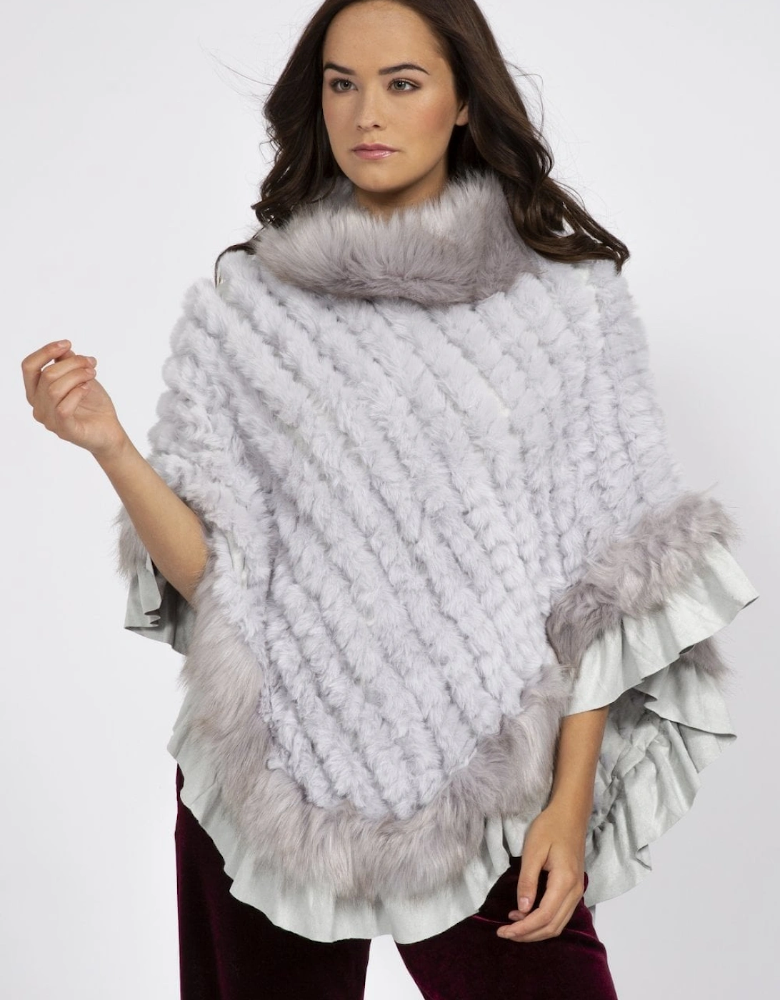 Grey Faux Fur Knitted Faux Suede Poncho, 5 of 4