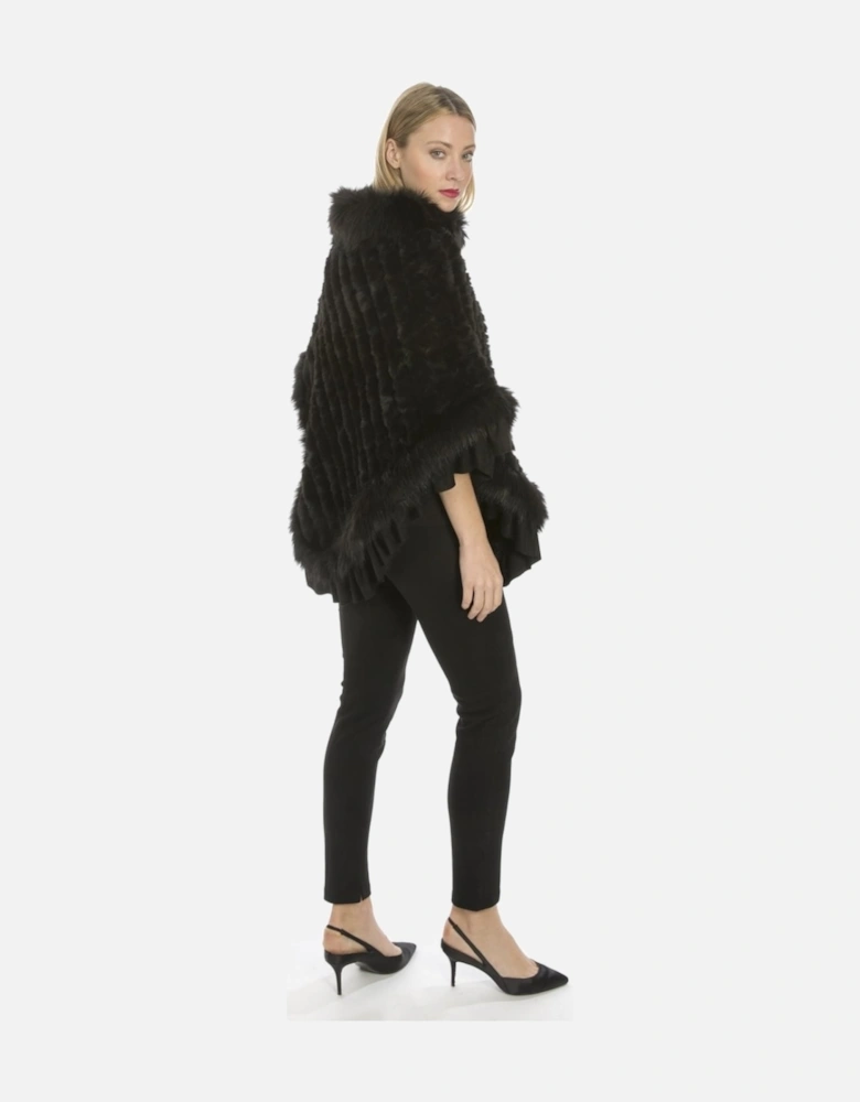 Black Faux Fur Knitted Faux Suede Poncho