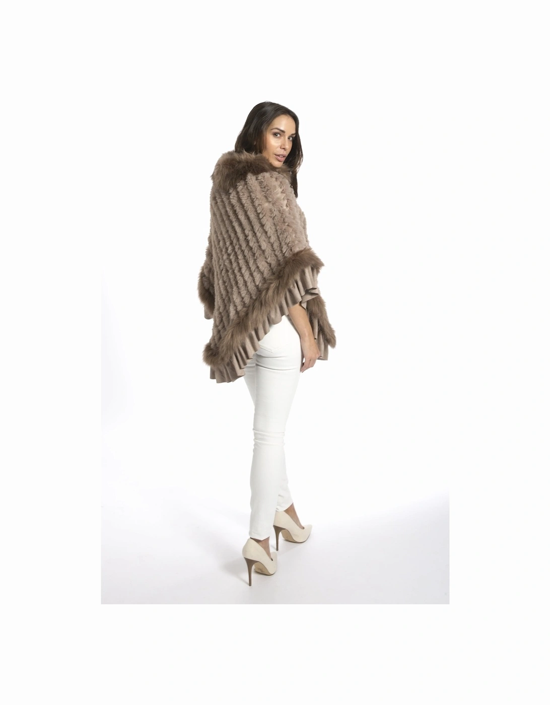 Mocha Faux Fur Knitted Faux Suede Poncho