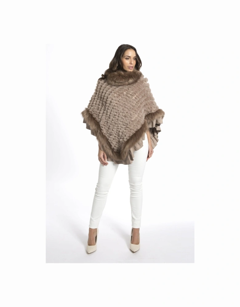 Mocha Faux Fur Knitted Faux Suede Poncho