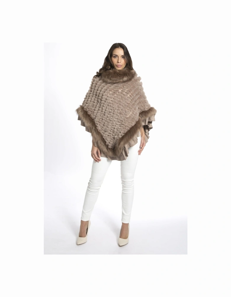 Mocha Faux Fur Knitted Faux Suede Poncho