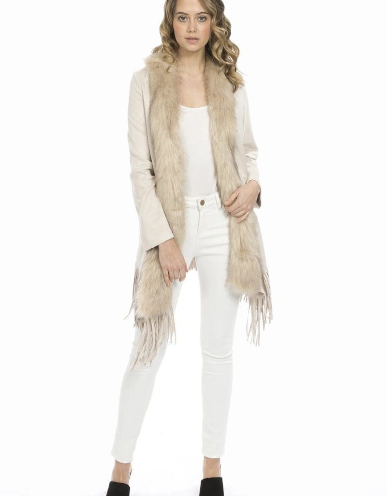 Cream Faux Suede Faux Fur Jacket