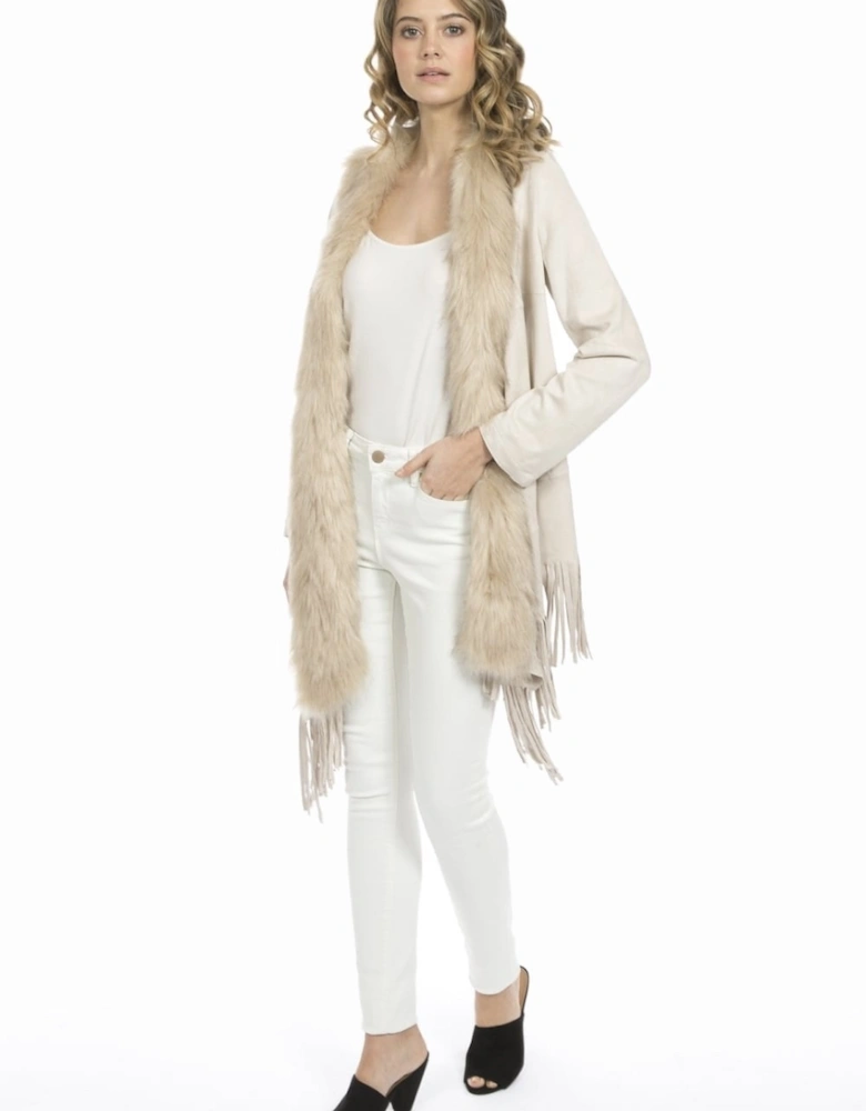 Cream Faux Suede Faux Fur Jacket