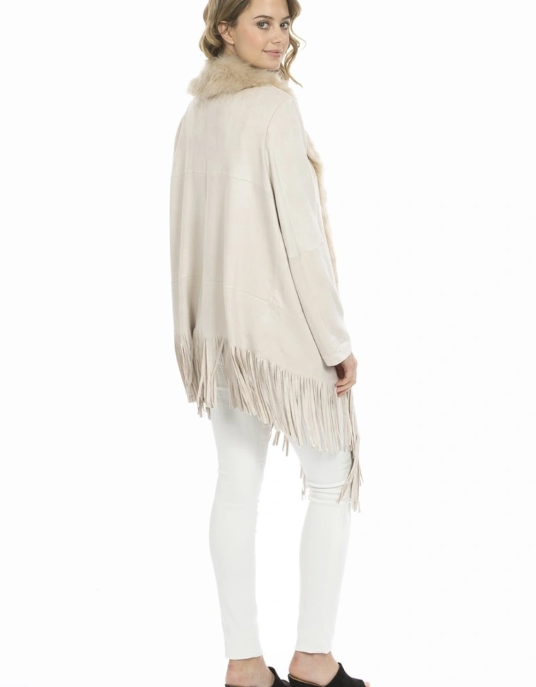 Cream Faux Suede Faux Fur Jacket