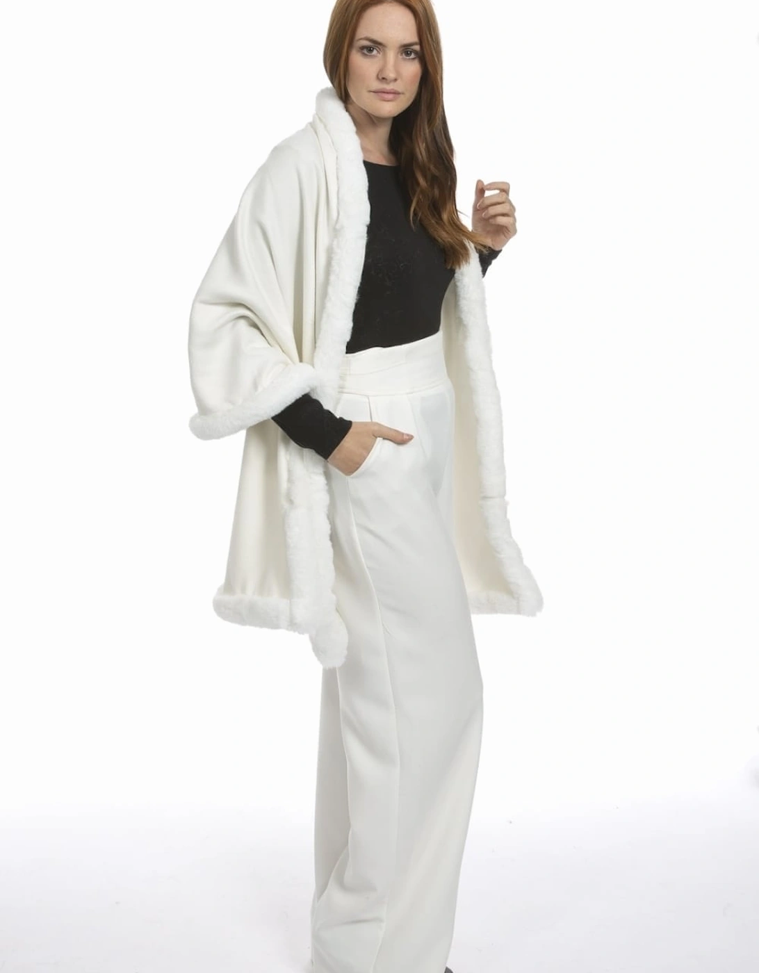 White Cashmere Blend Faux Fur Wrap