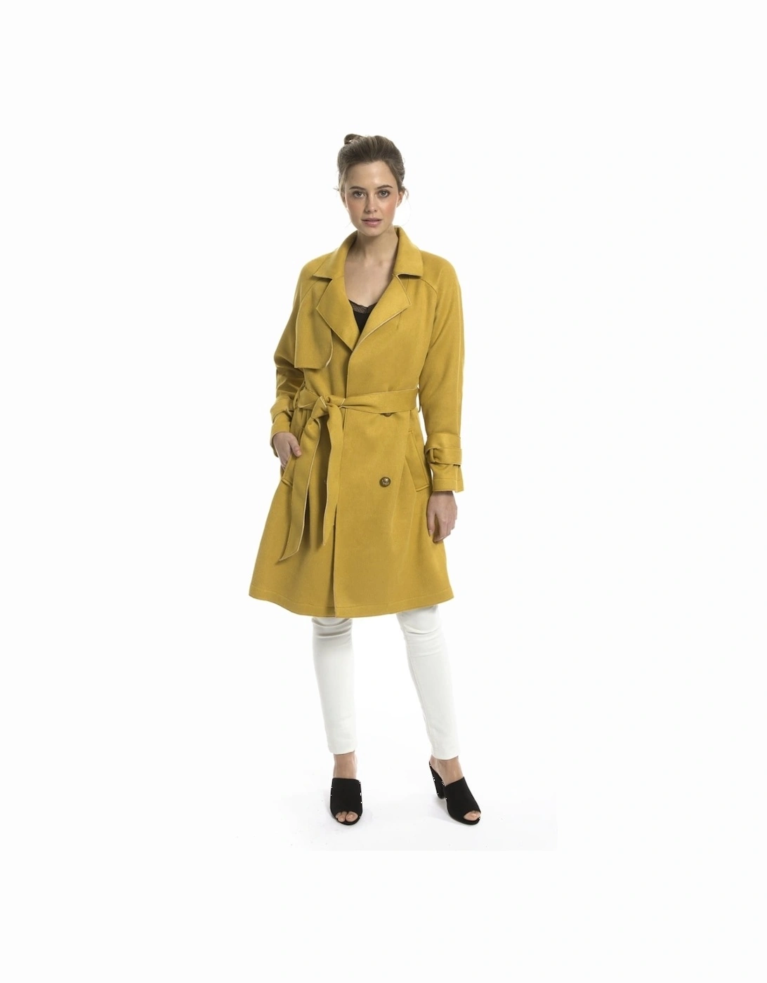 Yellow Faux Suede Trench Coat