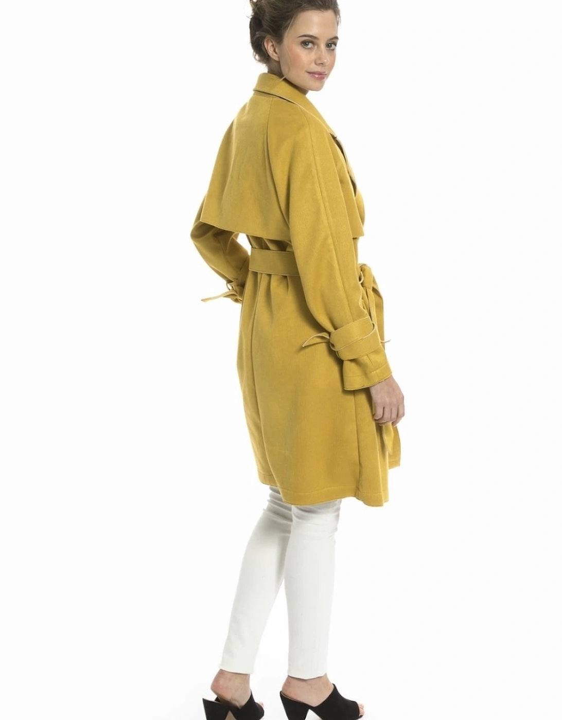 Yellow Faux Suede Trench Coat
