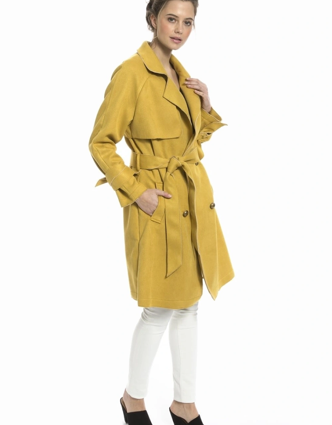 Yellow Faux Suede Trench Coat