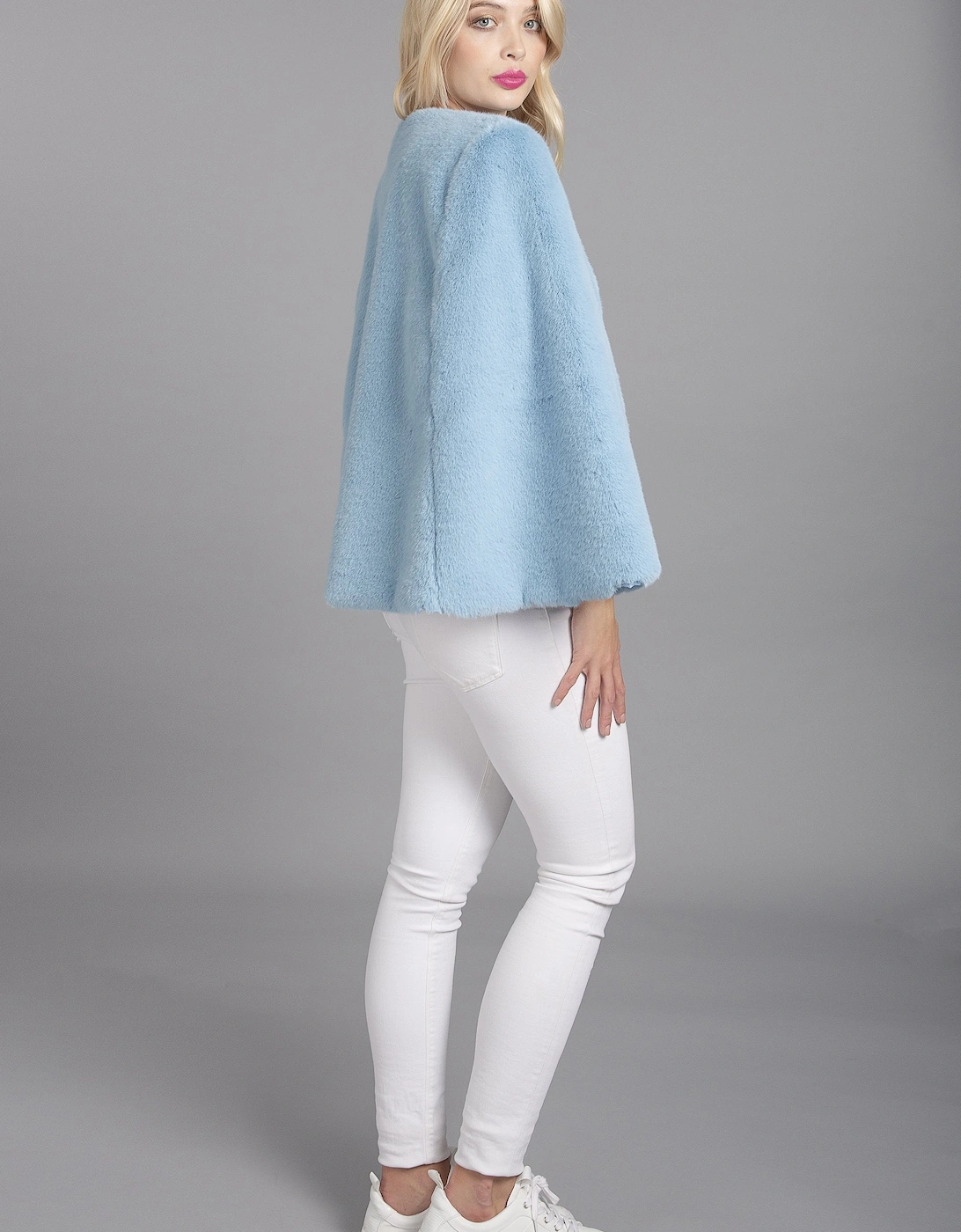 Blue Faux Fur Cape Jacket