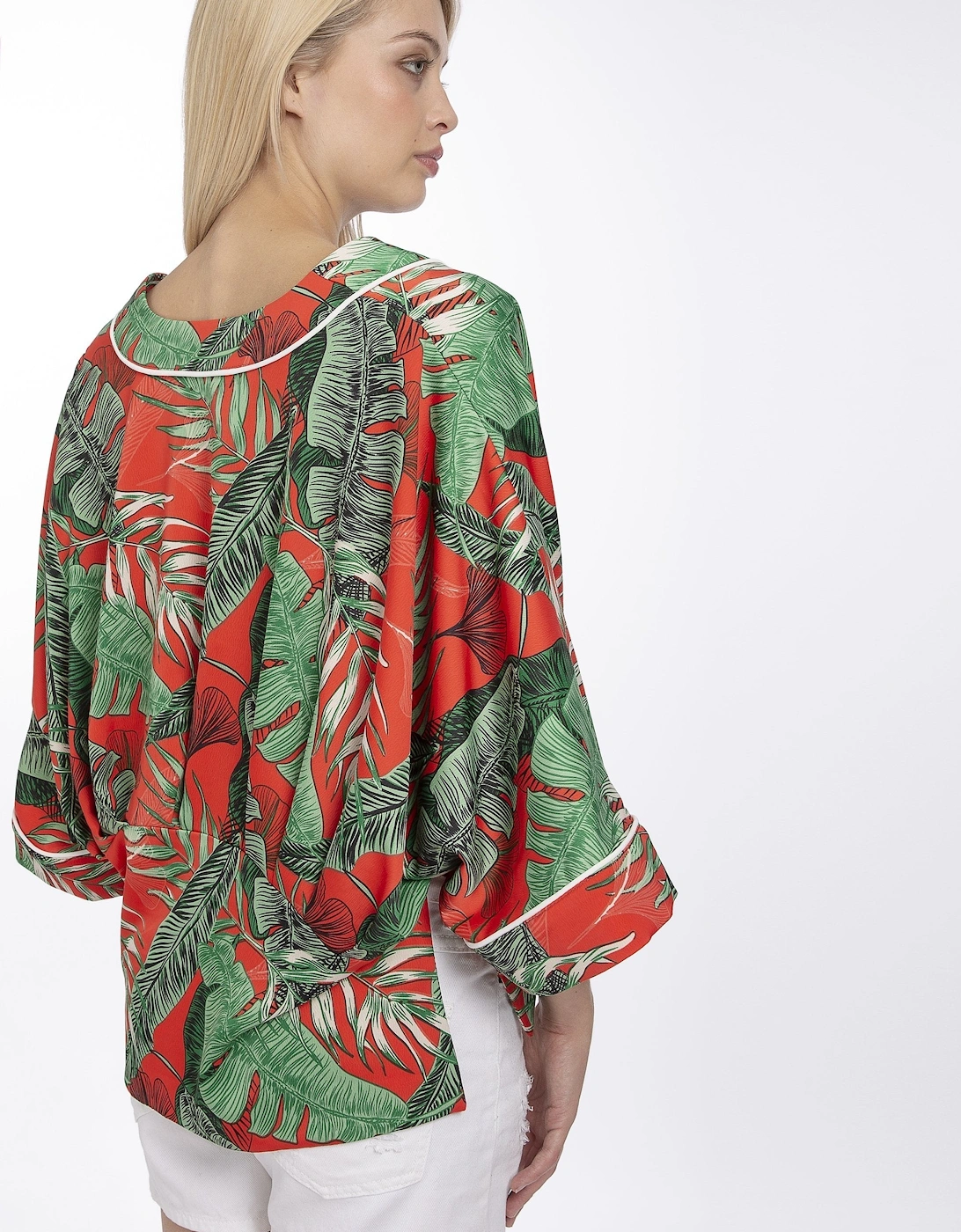 Red Silk Blend Palm Print Jacket