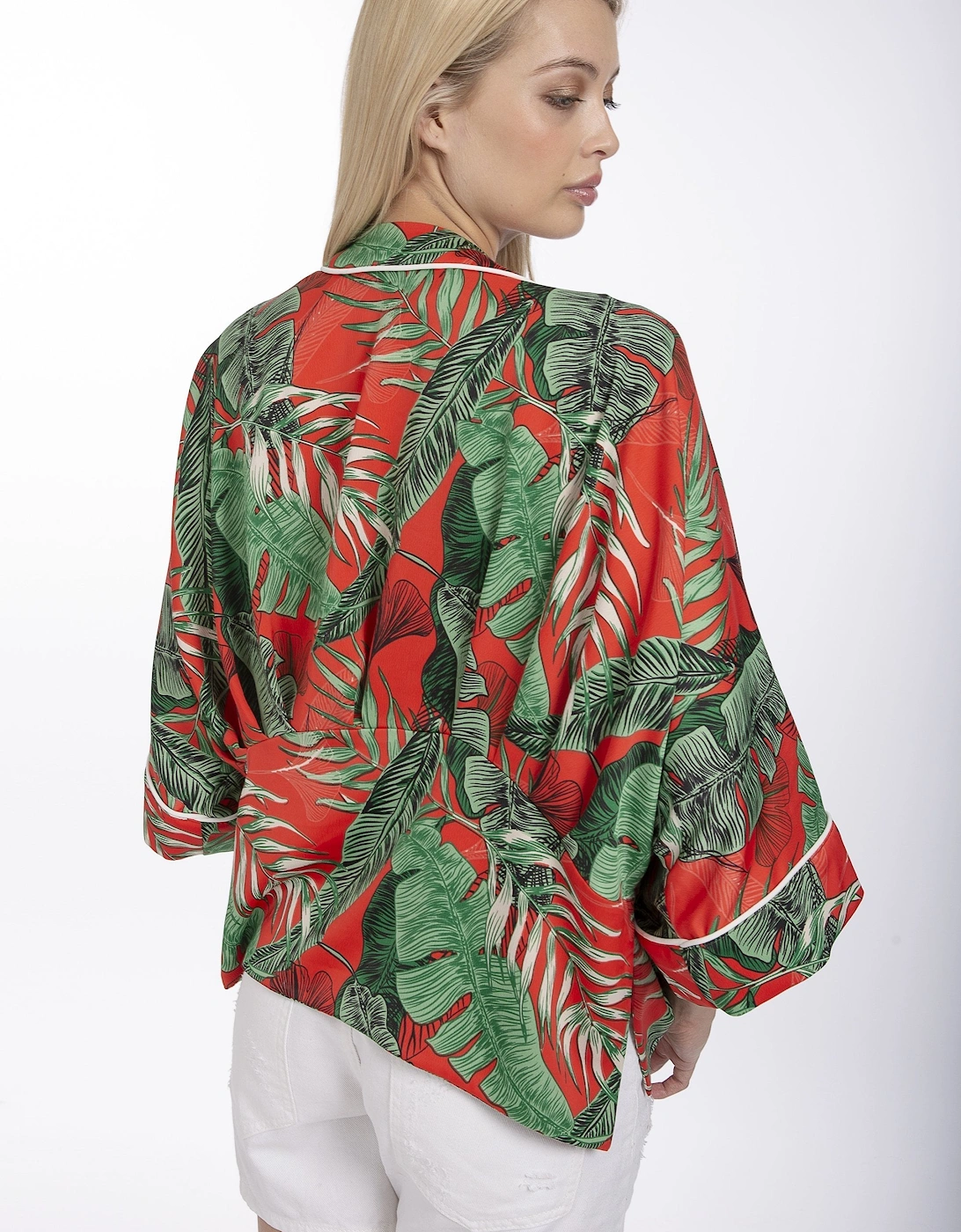 Red Silk Blend Palm Print Jacket